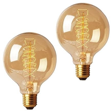 B4U E27 ES Edison Screw Bulb 60W, Dimmable E27 Vintage Light Bulbs 610LM, Retro Spiral Filament G95 Bulbs, Warm White 2700K, 2 Pack