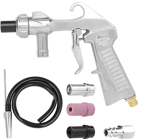 EFUTURETIME Pistola Sabbiatrice per Compressore, Unità di Sabbiatura con Tubo in Gomma (1M), un Ugello in Ceramica, un Ugello in Metallo Bianco e Nero, un Nipplo di Connessione all'Aria.