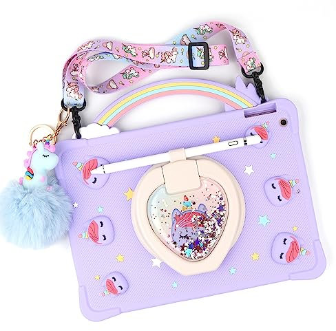 Supersüße Einhorn-Schutzhülle mit Regenbogengriff, kompatibel mit 24,6 cm (9,7 Zoll) iPad Air 1. Generation, 2018 iPad 6. Generation, 2017, iPad 5. Generation, Pop-it-Schutzhülle für Kinder, Mädchen,