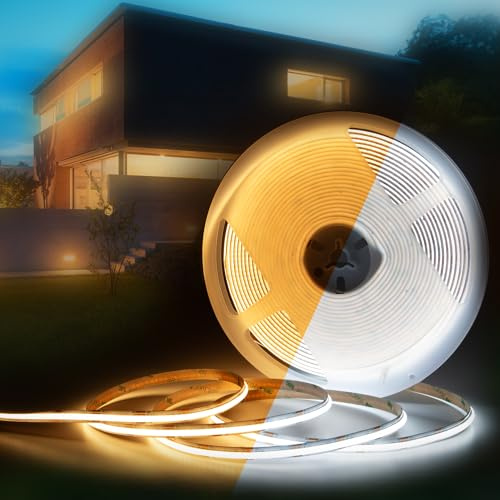 HEXIM COB LED Strip, 1-15 Meter LED Streifen, Auswahl: weiß/CCT/RGB, dimmbar 24V, IP20, 3000-6000K, Band 8mm breit, TV Hintergrundbeleuchtung (7 Meter kalt- & warmweiß)