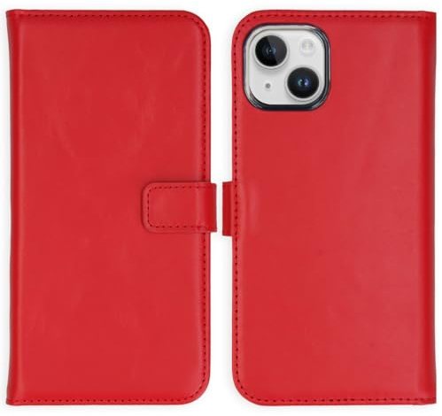 SELENCIA Klapphülle aus Echtleder - Geeignet für iPhone 15 Plus - Rot