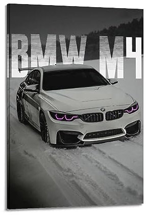 LADV Sportwagen-Poster für BMW F82 M4, weißes Rennauto, dekoratives Gemälde, Leinwand, Wandkunstwerke, Bild, 20 x 30 cm