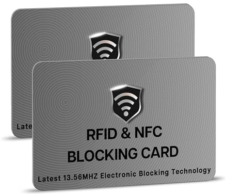 SaiTech IT 2 Pack RFID Blocking Cards, One Card Protects Entire Wallet Purse For Men & Women, NFC Contactless Bank Debit Credit Card Protector ID ATM Guard Card – Grey