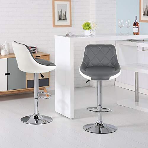 XDAILUYYDS Barhocker PU 2er Set, Höhenverstellbare Barstühle, 360° Drehstuhl, Küchenstühle mit Rückenlehne und Fußstütze, Esstisch Stuhl-Geeignet für Lobby, Tresen. (PU/Grau+Weiß)