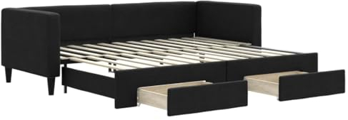 vidaXL Tagesbett, Sofabett Ausziehbar mit Schubladen, Gästebett Schlafsofa für Schlafzimmer Wohnzimmer, Sofa Ausziehbett, Schwarz 80x200cm Stoff