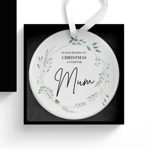 Mum Memorial Christmas Bauble, In Loving Memory, Remembering At Xmas | Remembrance Ornament, Ceramic Hanging Decoration, Forever In Our Hearts