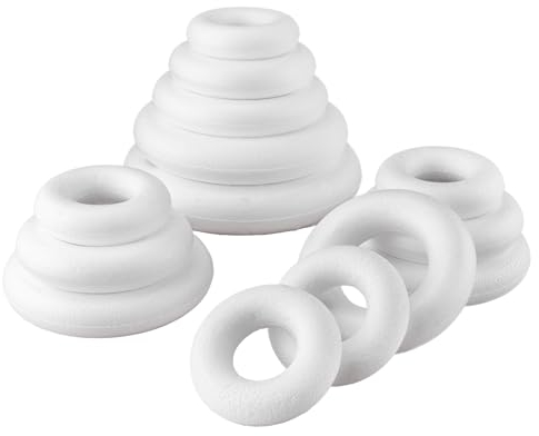 MCE-Commerce A3190214 Styropor Ringe 5 x 7,5cm 4 x 10cm 3 x 12cm, 1 x 15cm 1 x 17cm, Weiß, 7,5cm, 10cm, 12cm, 15cm, 17cm