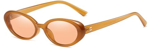 YUELUQU Retro Oval Sonnenbrillen，VintageTrendy Runde Sonnenbrillen für Damen Herren UV400 (Qrange/tee)
