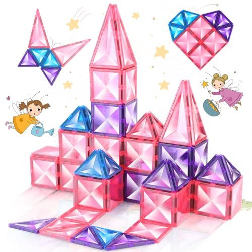 Ikaliwei Magnetische Bausteine Kinder Spielzeug für 3 4 5 6 7 Jahre Mädchen Jungen 20Stück Magnetische Fliesen Kleinkind Spielzeug Alter 3-5 Bausteine Rosa Set 3-4 4-6 Weihnachten Geburtstag Geschenke