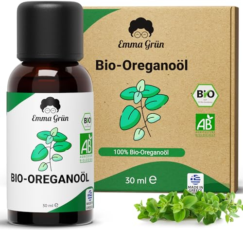 Emma Grün® Bio Oregano Öl mit +82% Carvacrol [HOCHDOSIERT] - Echtes Oregano Oil 100% Naturrein - Zertifiziertes Lebensmittel - Würziges Oreganoöl Bio 30ml - Ätherisches Öl aus Griechenland