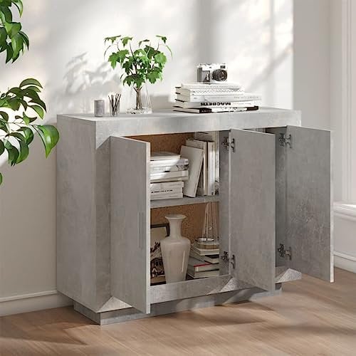 Tino Tech Credenza in Legno Multistrato 92x35x75cm Grigio cemento Credenza Cucina Moderna Mobili Multiuso Armadietto Mobiletto Multiuso Cucina Mobile Credenza Soggiorno Credenza Salvaspazio