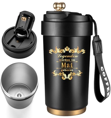 Johiux Geschenke Geburtstag für Männer und Frauen 450ml Kaffeebecher Isolierter Becher Legenden Werden im Mai Geboren Lustige Geburtstagsgeschenk für Mama,Papa,Ehefrau,Ehemann,Kollege,Freund.