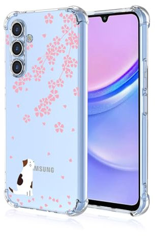 SEAHAI Hülle für Samsung Galaxy A55 5G, Bunte Schön Blumen Ultra Dünn Transparent Handyhülle Weich Silikon TPU Bumper Stoßfest Case Schutzhülle - Sakura-Katze