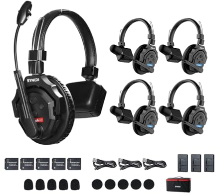 SYNCO XTalk 2.4GHz Wireless Headset Intercom System Random Master Device Design for Movie Shoot Live Show Stage Performance (XTalk X5 (5PCS))