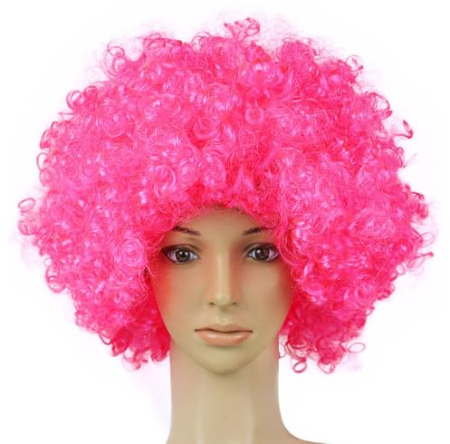 Clown Perücke Lockenkopf Lockenperücke Clown Lockenperücke Clown Perücke Bunte Unisex Bunte Perücke Perücke Curly Clown für Erwachsene Kinder Lustig Disco Zirkus Karneval Cosplay Geburtstag Rosa