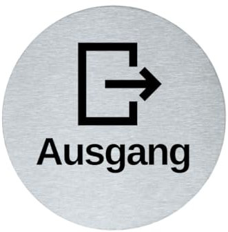 steel design tebart stahl-design-tebart panneau d'information pictogramme rond 7,5 cm acier inoxydable autocollant 3M surface adhésive gravée aspect noble signalisation élégante durable SORTIE DROITE