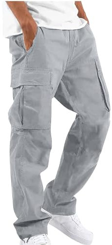 NANAMEEI Pantalon de Travail en Coton Pantalon Cargo Homme Grande Taille Elastique Casual Pantalons Coton avec Multi Poches Gris XXL