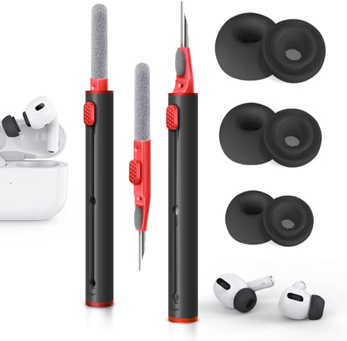 Dsclavacy 3-Pair Replacement Ear Tips for AirPods Pro & 2nd Generation With Noise Reduction Hole and Cleaner Kit, Cleaning Pen for AirPods 1 2 3, Built-in Dust Guard Screen, 3 Sizes (S/M/L)