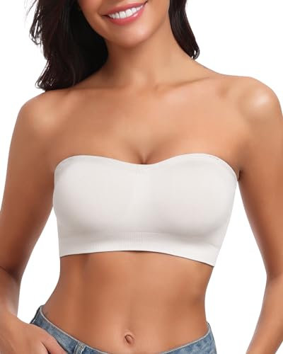 LEYSHE Reggiseno Senza Spalline per Donna Reggiseno a Fascia Imbottito Reggiseno a Tubo Senza Cuciture Top a Fascia Antiscivolo,Bianco,L