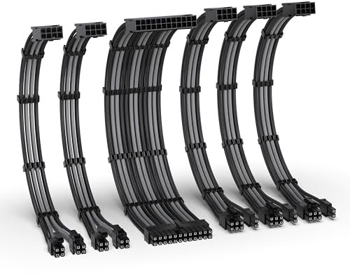 EZDIY-FAB Kit d'extension de câble d'alimentation 16 AWG, 1 x 24 broches/2 x 4 + 4 EPS/3 x 6+2 PCI-E, câble de manchon PC personnalisé de 300 mm avec peignes, noir et gris