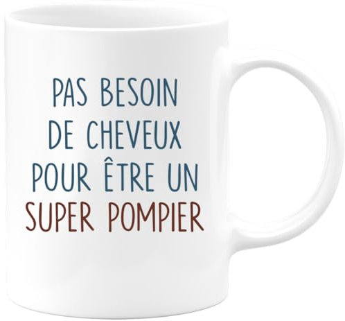 quotedazur Café-Croissant - Mug Personnalisé Tasse Cadeau Homme Pas Besoin De Beaucoup De Cheveux Pour Noël Être Un Super Pompier - Blanc/Céramique