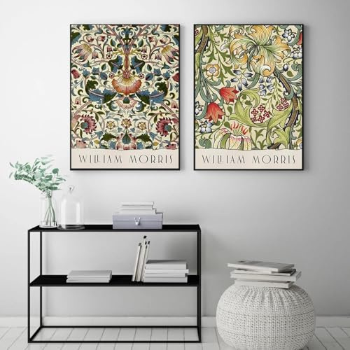 William Morris Museum Ausstellung Blumen-Leinwandgemälde, Wandkunst, nordische Poster und Drucke, Wandbilder für Raumdekoration, 50 x 70 cm, 2 Stück, rahmenlos