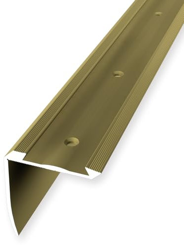 Treppenkantenprofil 46 x 42 x 2500 mm Winkelprofil Aluminium Geriffelt Versenkt Gebohrt Gold Einfasshöhe 4-5 mm Küberit