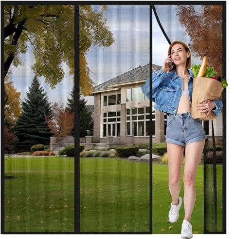 Moustiquaire sur Mesure AimantéE Porte Fibre de verre 205x275cm Noir, Rideau Anti Mouche, Rideaux Aimantée Sans Percage, Moustiquaires Aimanté pour Porte Exterieur, Balcon, Camping car