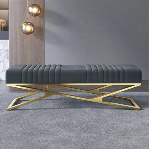 Luxuriöse gepolsterte Sitzbank mit Samt, bequeme Schuhbank für den Eingangsbereich mit goldenem Boden, moderne Schlafzimmer-Bank, multifunktionale Akzent-Sofabank (Größe: 100 x 38 x 42 cm, Farbe: A)