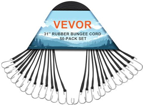 VEVOR Corda Elastica Piatta, Cinghie Elastiche Resistenti con Ganci a S in Acciaio, Corda Elastica da 0,81 m per Carichi, Teloni, Camion e Tende, Corda Elastica Piatta con Gancio Nero 50 Pezzi