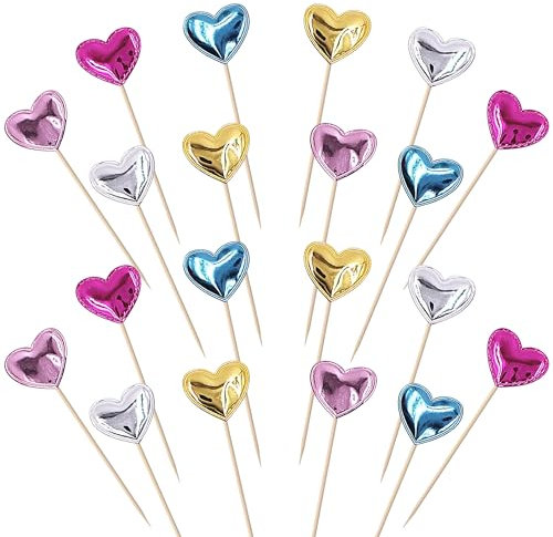 30 Stück Liebe Herz Cupcake Toppers Glitzern PU-Material Geburtstag Tortendeko Liebe Herz Form Kuchen Deko für Valentinstag Baby Dusche Verlobung Hochzeit Geburtstag Party Kuchen Dekorationen Buntes