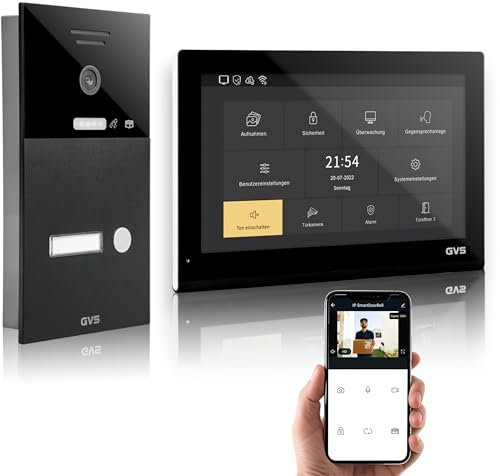 GVS - IP Video Türsprechanlage mit Türöffner, HD Kamera, 1x 10 Zoll Monitor & App - Smarte Video Türklingel mit Kamera & Gegensprechanlage für 1 Familienhaus (AVS5501U)