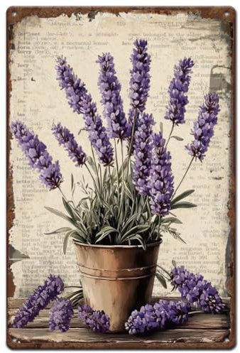 SUPERDANT Letrero de lata de lavanda, letreros de metal de lavanda, letreros de plantas en maceta y placa de hierro para jardín, dormitorio, sala de estar, cueva de hombre, decoración vintage