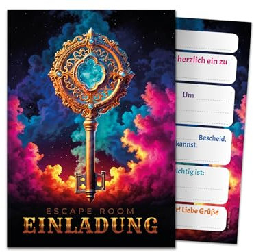 12 Einladungskarten zum Kindergeburtstag Escape Room Mädchen Jungen Jungs coole bunte Einladungen Geburtstag Kinder Jungsgeburtstag Mädchengeburtstag Detektiv Kinderparty Geburtstagseinladungen