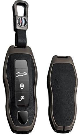 Ysbxitu Schlüssel Schutz Etui Leder Schlüssel mit Schlüsselanhänger kompatibel mit Porsche Cayenne Panamera 911 971 9YA Macan Boxster Taycan Carrera Keyless Go Schlüsselbox für Funkschlüssel A Schwarz