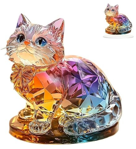 2 Pack Katzen Deko Acryl Farbe Katzenfigur 2D Dekoration Desktop Stehdekoration Lucky Cat Tischdekoration Statue Heimdekoration Ornamente für Küchen Wohnzimmer Schlafzimmer Valentine's Day Deko