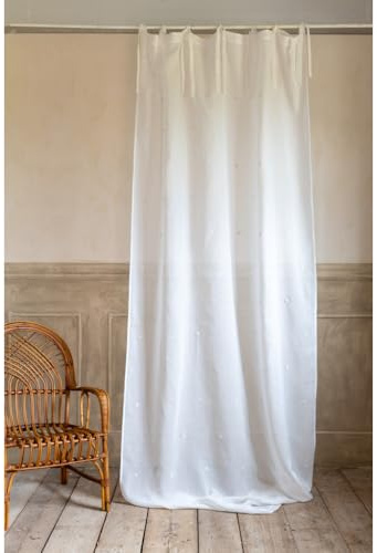 Blanc Mariclò Tenda 100% lino, rosa con decori a fiori bianchi Dimensioni: 140x300cm