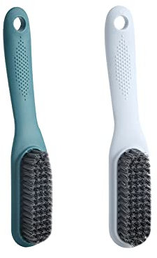 Household Cleaning Brush, Soft Bristle Laundry Brush, 2 Pack Shoe Stain Remover Comfort Grip Nylon Brushes for Fabric Clothes Carpet Floor, Shoes Cleaner Brush, Blue and Gray