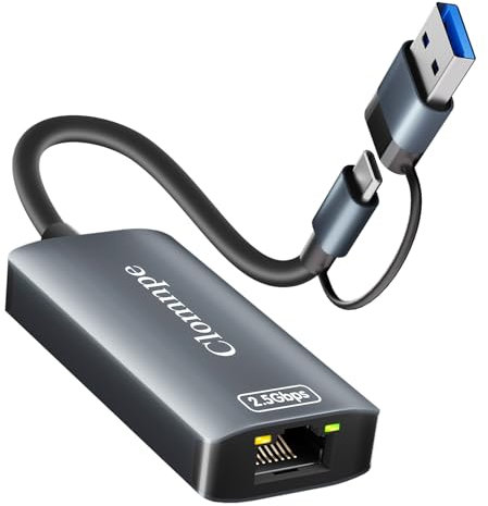 Clomnpe USB C to Ethernet Adapter, USB 3.0 Type-C to 2.5G Gigabit Ethernet Network Adapters, RJ45 2500Mbps LAN Internet Adapter, Plug & Play for MacBook Pro/Air, Laptop, Mac OS, Windows, Linux etc.