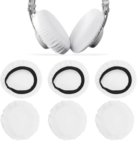 6 Piezas Almohadillas Auriculares, Fundas de Tela Flexibles para Auriculares, Fundas Elásticas Lavables para Auriculares, Fundas para Sudor de Auriculares, para Gimnasio, Juegos (Blanco)