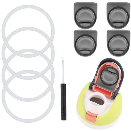 4PCS Replacement Parts for Owala Accessories with 4PCS Bottle Seal Rings, Replacement Stopper for Owala, BPA-Free Silicone Water Bottle Top Lid Gasket Replacement Parts for Owala 16/19/24/32/40oz