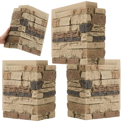 Maasechs 3 Pcs 12.6''x 9.5'' Faux Stone Panels 90 Degree Outside Corner Wall Covering Panel for Interior Exterior Decor Stone Siding Artificial 3D Veneer for Outdoor Home Improvement Projects(Brown)