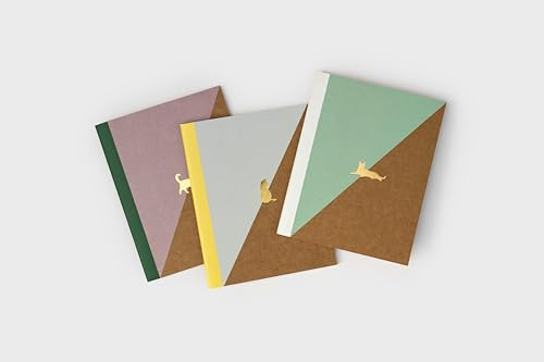 Suck UK Pocket Notebook 3 Set | Lined | Grid | Dot Grid Format | Recycled Paper & Kraft Binding Cover | Compact On-the-Go Notes for School, Office & Travel Use | Animal Cat Lovers Gift | 68 Pages Each