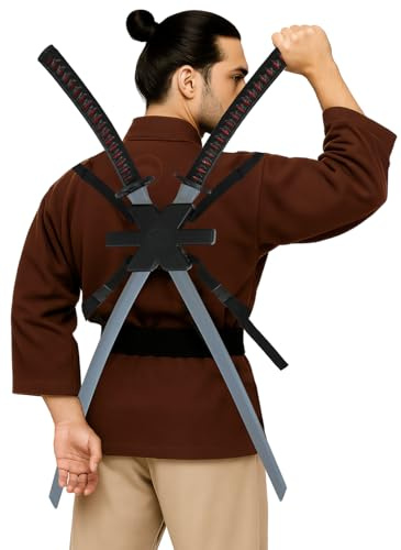 FIESTAS GUIRCA | Set aus 2 Samurai-Schwertern für den Rücken (95 cm) - Zubehör für japanisches Kriegerkostüm für Halloween und Karneval - Ideal für Cosplay und Themenpartys - Spielzeug - Schwarz