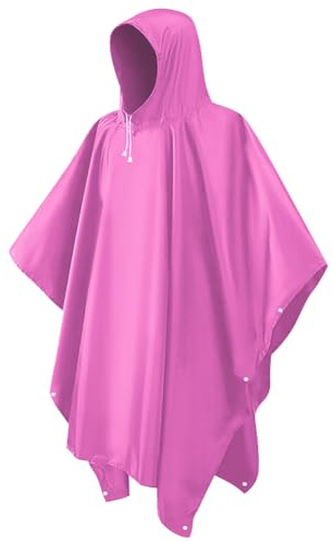 LEEPAT Waterproof Rain Poncho Adult Lightweight Reusable Hiking Rain Coat Jacket with Hood for Outdoor Hiking Camping Cycling Traveling (Pink)