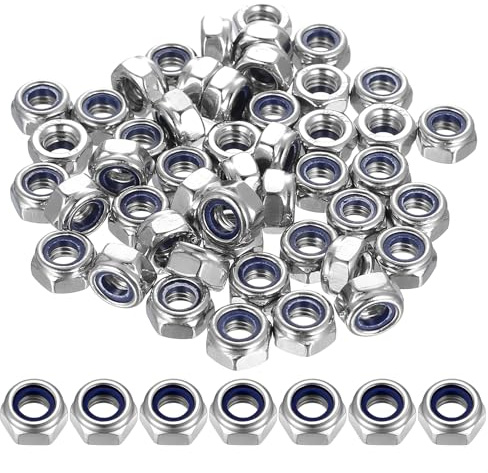XxinXrong 50 Stück Sechskantmuttern M6, Sicherungsmuttern Edelstahl Standard A2 V2A M6 Muttern Set, Edelstahlmuttern Selbstsichernde Muttern, Stopmuttern, Nylon Stoppmuttern Klemmmuttern Set