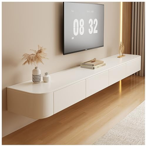 Wandmontierter, schwimmender TV-Ständer, modernes Entertainment-Center mit Kabelmanagement und Aufbewahrung, stilvolle Medienkonsole für Wohnzimmer und Schlafzimmer, platzsparendes Design, 220 cm