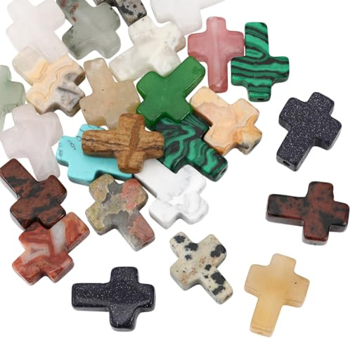 PONABEADIY 1 Box 25 Stück Osterkreuz Edelsteinperlen Mit Löchern Gemischte Farben Gefärbt Ungefärbt Abstandshalter Lose Anhänger Steinstrangperlen Lose Masse Für Schmuckherstellung Halsketten Partyges