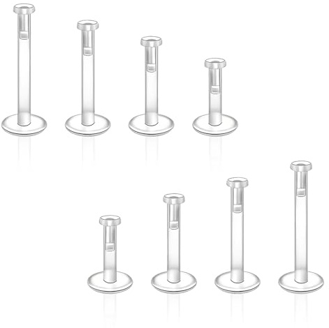Modurio 32 Stück Lippenpiercing Stecker Retainer, Durchsichtig Plastik Piercing Lippe, Labret Ring Retainer Flexible Bioflex Ohrstecker, Tragus Knorpel Piercing Ohr (6/8/10/12mm)