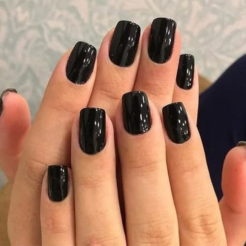 Nymora 24 Pcs Black False Nails - Press On Nails - Full Cover Coffin Stick On Nail for Women and Girls - Nail Art